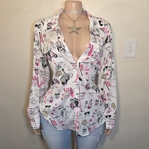 ☆Karl Lagerfeld White Blouse with Pink and Black Print☆